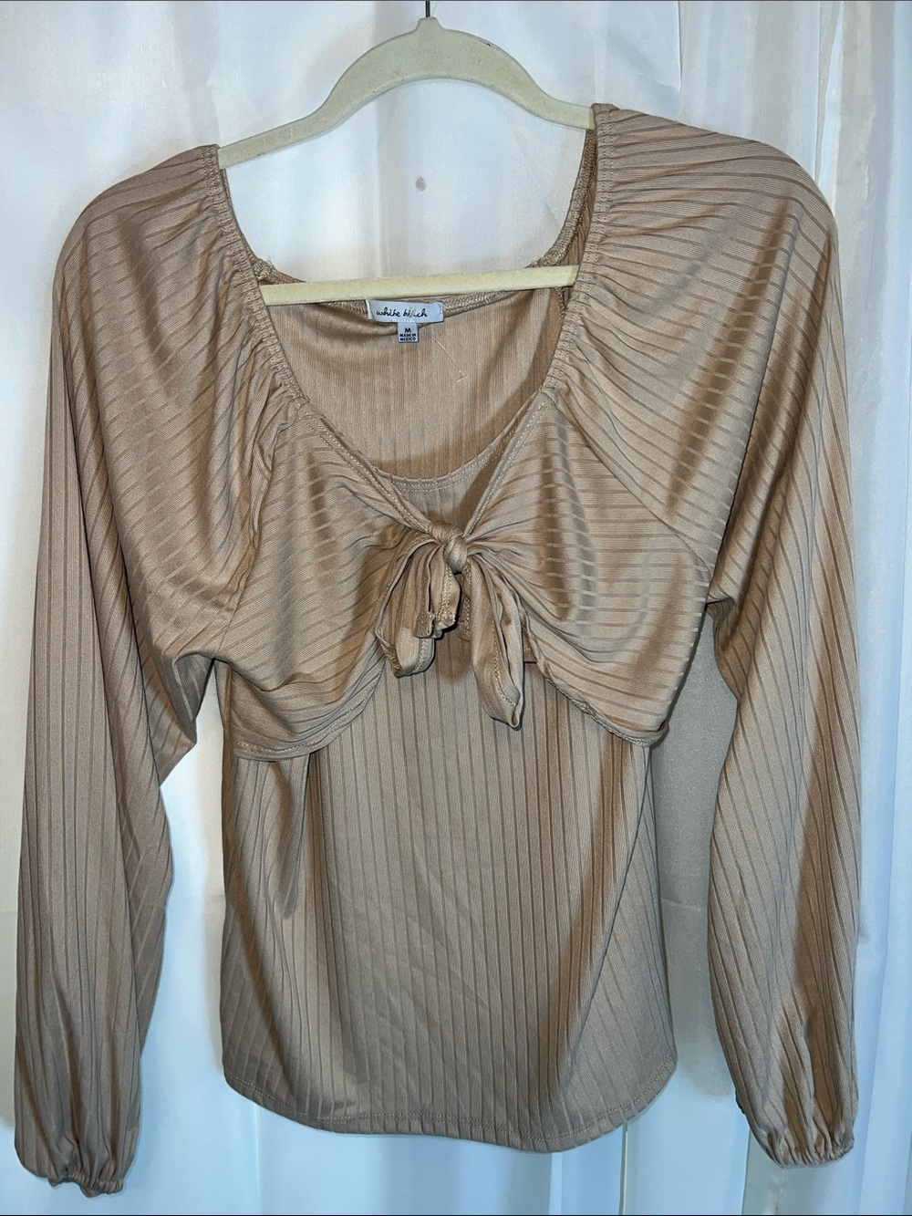 white birch Beige Tie-Front Long Sleeve Top